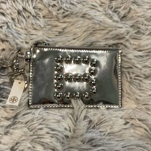 Tory Burch “B” monogram card case coin case key fob wallet